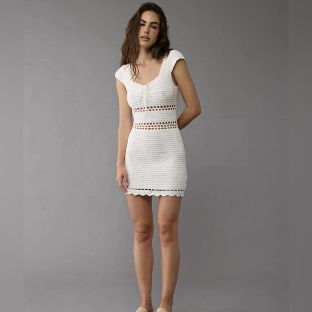 Crochet dress PERFECT FOR SUMMER BEACH - natural White Mini Dress🏝️🌊☀️